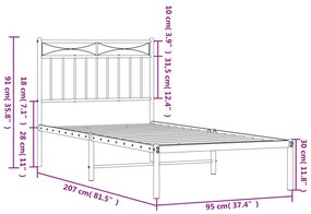 Giroletto con Testiera in Metallo Nero 90x200 cm