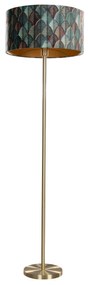 Lampada da terra in ottone con paralume in velluto, motivo a foglie e interno dorato 50/50/25 - Simplo