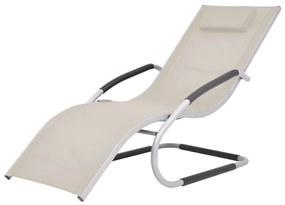 Lettino Prendisole Con Cuscino İn Alluminio E Textilene Crema /