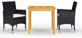 Set Da Pranzo Da Giardino 3 Pz Con Cuscini Nero /