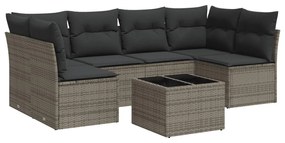 Set divani da giardino 7 pz con cuscini grigio in polyrattan