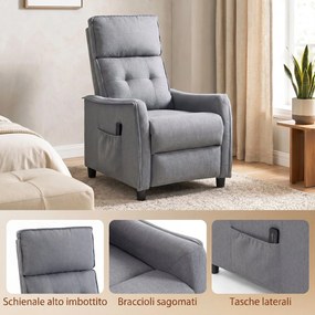 Poltrona Massaggiante  69x93x104 cm Reclinabile a 160° con Poggiapiedi e Telecomando Effetto Lino Grigio Chiaro...