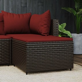 Poggiapiedi da giardino con cuscino in polyrattan marrone