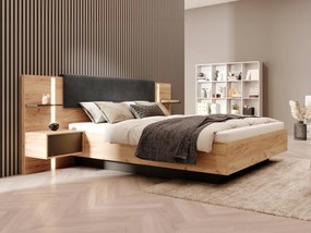 Letto con contenitore con comodini - con LED - 160 x 200 cm - Naturale e Antracite - ELYNIA