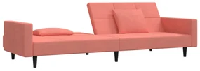 Divano letto a 2 posti con 2 cuscini rosa in velluto