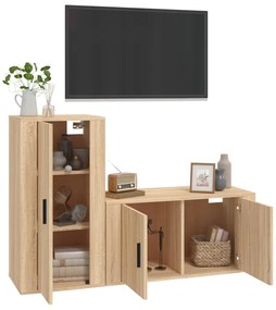 Set di mobili porta tv 2 pz rovere sonoma in legno multistrato