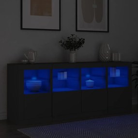 Credenza con luci led nera 163x37x67 cm