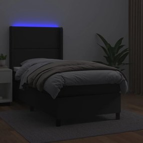 Giroletto a Molle con Materasso e LED Nero 90x190 cm Similpelle