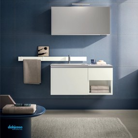 Mobile Bagno Sospeso "#09" Da 60 Cm Composto Da Una Base Ed Un Mensolone Top Lavabo e Specchio Con Lampada Led Finitura Fiocco/Cromo