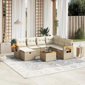 Set divano da giardino 8 pz con cuscini beige in polyrattan