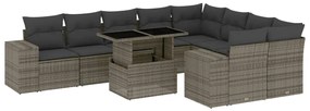 Set divano da giardino 10 pz con cuscini grigio in polyrattan