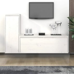 Mobili porta tv 2 pz bianchi in legno massello di pino