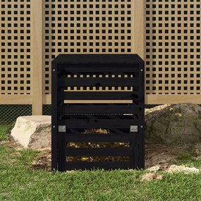 Compostiera Nera 63,5x63,5x77,5 Cm İn Legno Massello Di Pino /