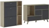 Set ingresso, sala da pranzo, credenza, rovere e porte e cassetti grigio - buffet - scarpiera