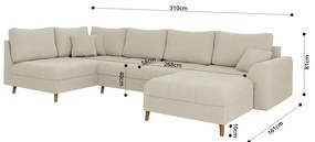 Divano angolare in velluto a coste color crema (angolo sinistro/U) Ariella - Ropez