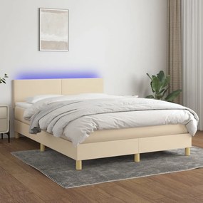 Letto A Molle Con Materasso E Led Crema 140x200 Cm İn Tessuto /