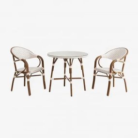 Set Tavolo Rotondo (ø80 Cm) E 2 Sedie Da Giardino Impilabili Con Braccioli In Alluminio Brielle Bistro Gardenia Bianco - Nude Beige - Sklum