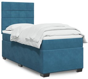 Giroletto A Molle Con Materasso Blu 90x190 Cm İn Velluto /
