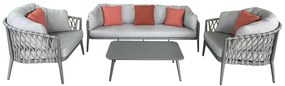 BACHATA - salotto con struttura in alluminio verniciato taupe o bianca, rivestimento in corda in pvc