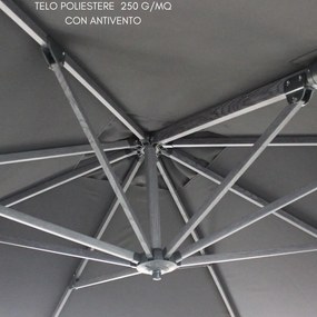 Ombrellone da Giardino Esterno 3x4 Palo Decentrato Girevole, Top in Poliestere 250 g/mq  con Airvent - Grigio