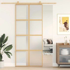Porta Scorrevole Dorata 90x205 Vetro Smerigliato Esg Alluminio /
