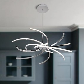 Lampadario LED design Elettra cromo Ø98cm, luce naturale 6400 lumen, NOVECENTO