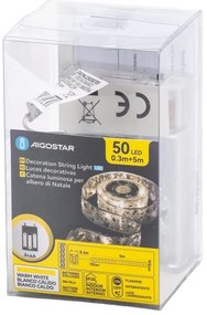 Aigostar - Catena luminosa LED per Natale 50xLED/3xAA 5m bianco caldo argento
