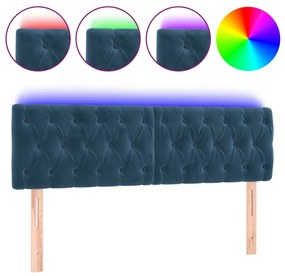 Testiera a led blu scuro 144x7x78/88 cm in velluto