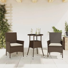 Set Da Pranzo Da Giardino 3pz Con Cuscini Polyrattan E Vetro /
