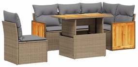 Set divano da giardino 6 pz con cuscini beige in polyrattan