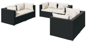 Set divani da giardino 6 pz con cuscini in polyrattan nero