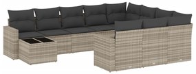 Set divani da giardino 11 pz con cuscini in polyrattan grigio