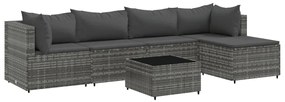 Set divani da giardino 6 pz con cuscini in polyrattan grigio