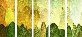 Quadri 5 pezzi – Alberi asimmetrici verdi
