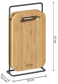 Set 4 taglieri bambù con stand in metallo