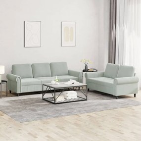 Set Di Divani 2 Pz Con Cuscini Grigio Chiaro İn Velluto /
