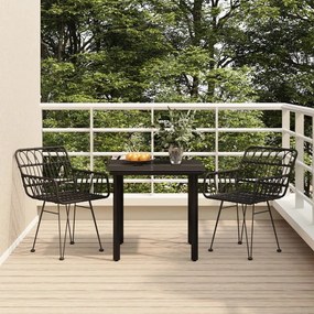 Set da pranzo da giardino 3 pz nero in polyrattan