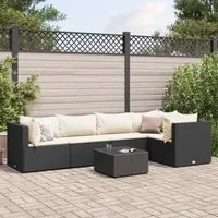 Set Mobili da Giardino 6 pz con Cuscini in Polyrattan Nero 3308096