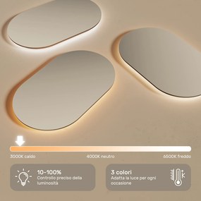 Specchio ovale LED con cornice in alluminio dorato