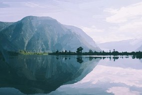 Stampa su tela – Scenografia dipinta del lago di montagna
