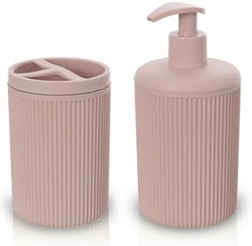 Set accessori bagno dispenser e portaspazzolini da appoggio rosa in plastica Ring