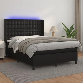 Giroletto A Molle Con Materasso E Led Nero 140x190cm Similpelle /