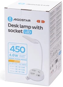 Aigostar - Lampada da tavolo dimmerabile a LED con prese elettriche integrate e porta USB LED/4,6W/230V bianca