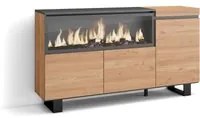 Credenza, Mobile, Cucina, 160, 3 Porte, Camino elettrico XXL, Design industriale, Rovere RF3292