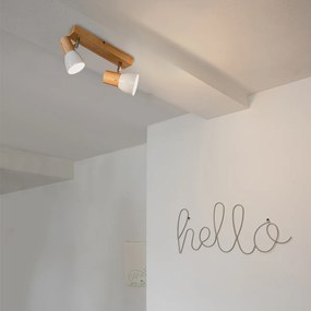 Faretto da soffitto in legno e bianco 2 luci orientabile - Thorin