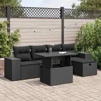 Set Divano da Giardino 6 pz con Cuscini Nero in Polyrattan 3327925