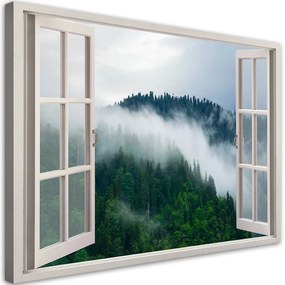 Quadro su tela Foresta nella nebbia vista dalla finestra