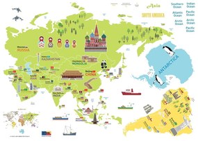 Adesivo per bambini per muro 120x150 cm Giant World Map – Ambiance