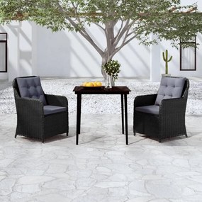 Set mobili da pranzo per giardino 3 pz nero
