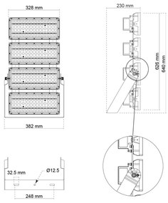 Faro Modulare LED 800W IP66, 167lm/W, Dimmerabile DALI - INVENTRONICS Colore  Bianco Naturale 4.000K, Scegli l'angolo di illuminazione 90°, Scegli le staffe dei moduli Fisse